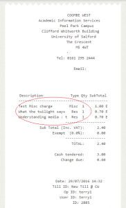 Till receipt charges names